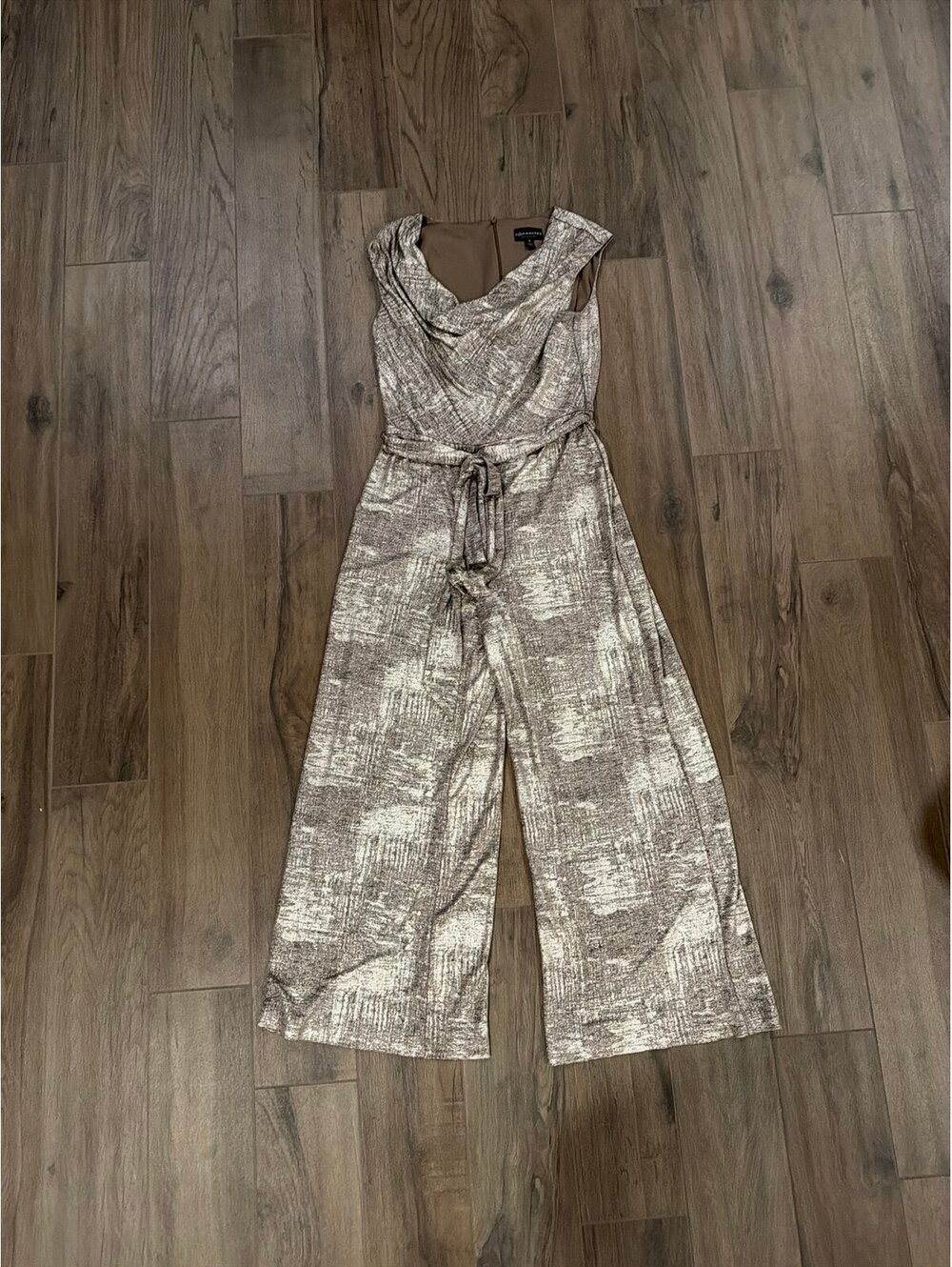 Connected apparel Jumpsuit size 10 COWL neck sleeveless sexy golden champagne